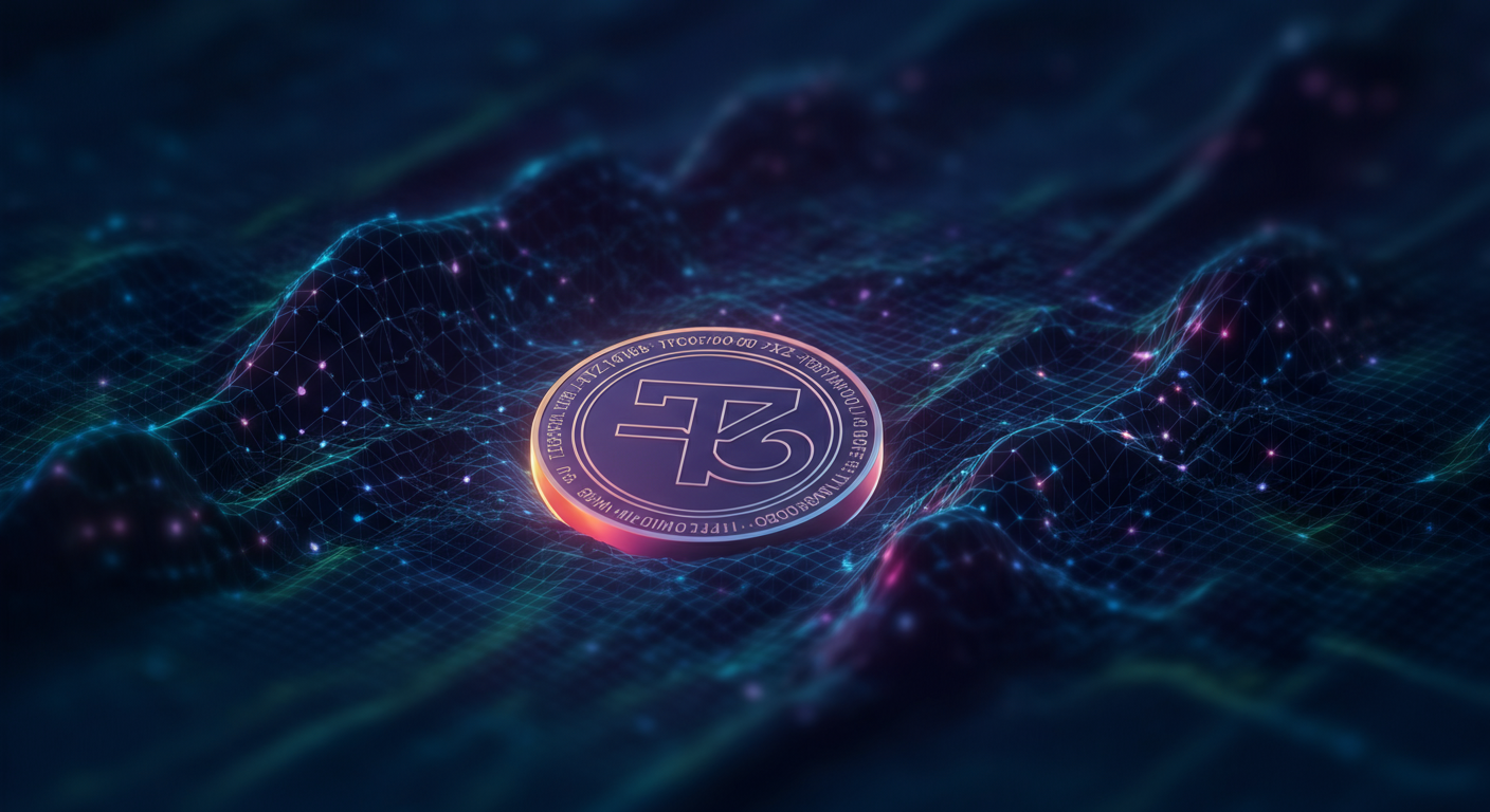 Tezos XTZ technology and blockchain network illustration