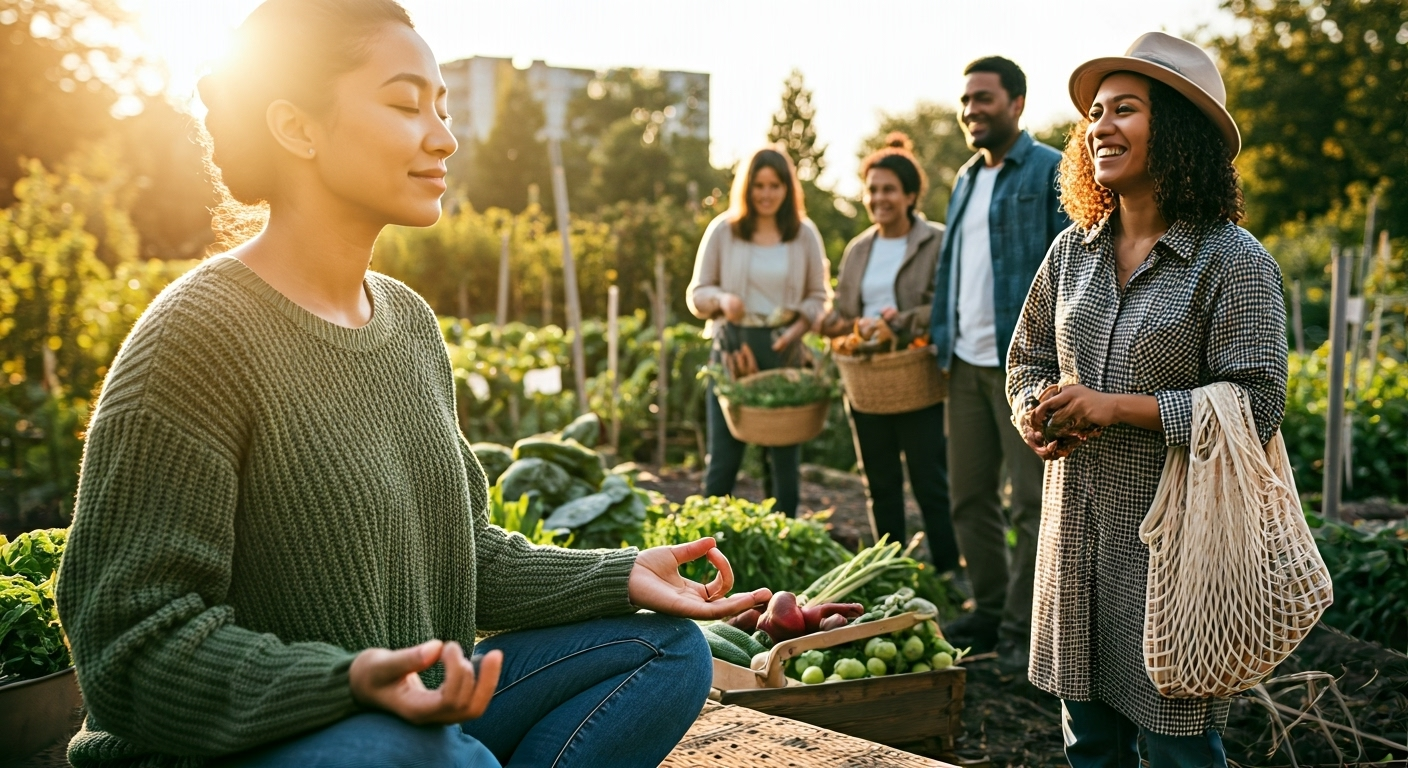 Eye-catching visual of AI Wellness  
Gut Health  
Sustainable Practices and lifestyle vibe