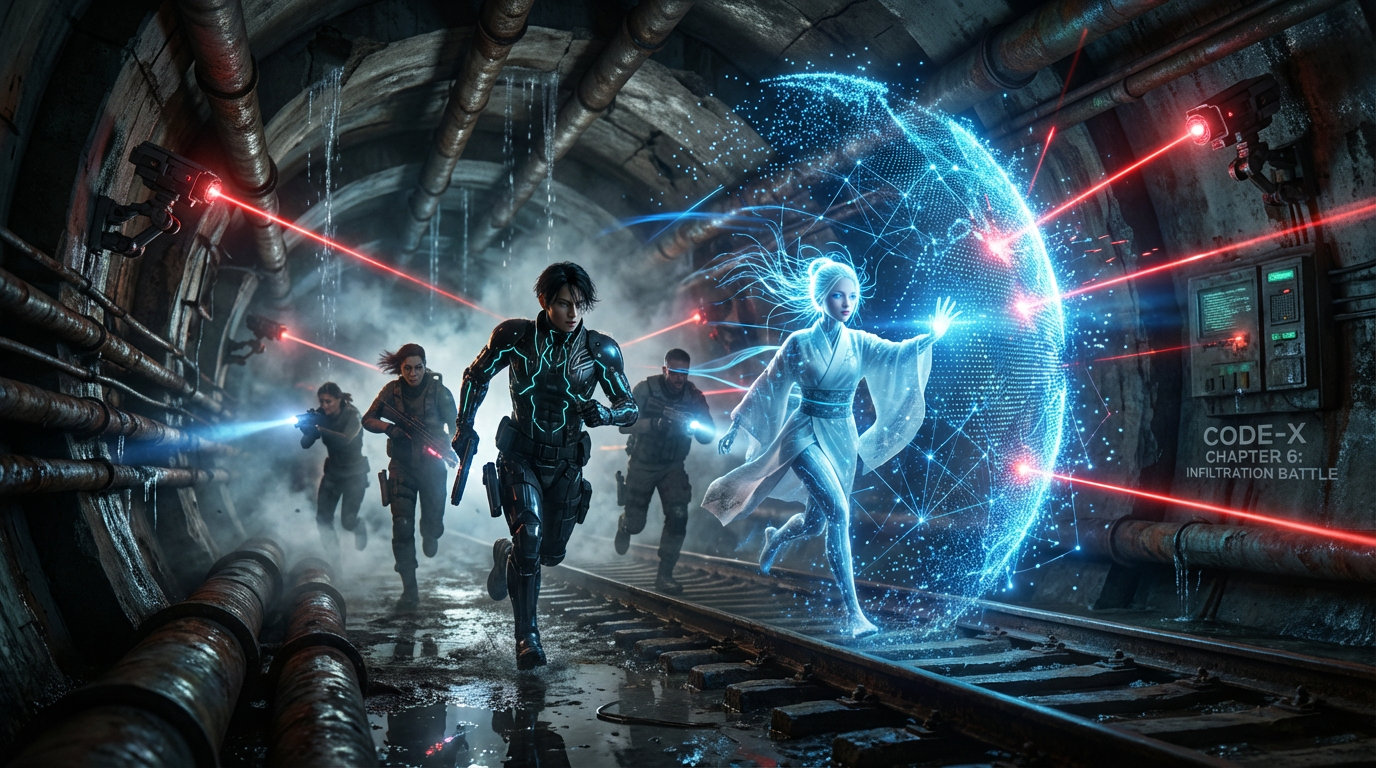 Future battle scene, cyber landscape