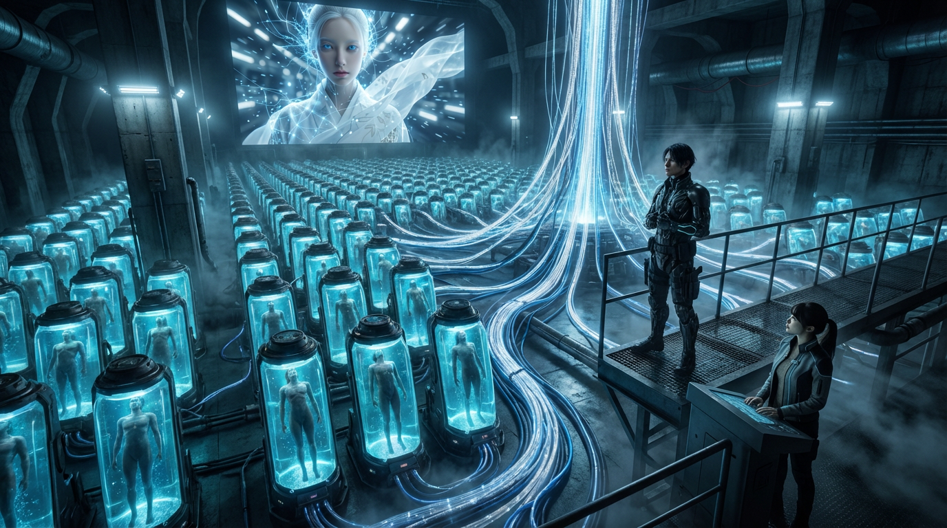 Futuristic facility with human clones